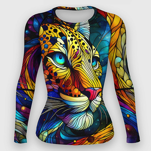 Женский рашгард Морда леопарда - витраж / 3D-принт – фото 1