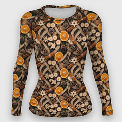 Женский рашгард Новогодний орнамент с корицей и дольками апельсина