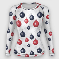 Рашгард женский Синие и красные новогодние шары со снежинками, цвет: 3D-принт