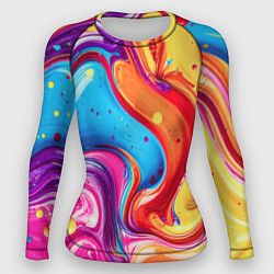 Женский рашгард Смесь красно-жёлто-голубых масляных красок абстрак