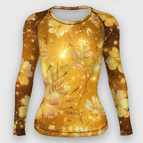 Женский рашгард Цветочный золотой с искрами / 3D-принт – фото 1