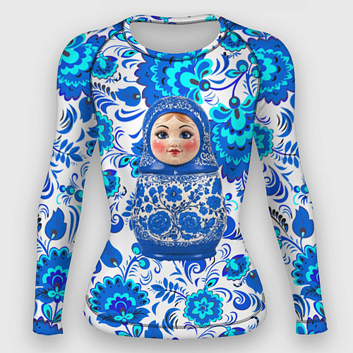 Женский рашгард Русская матрёшка в гжельских узорах / 3D-принт – фото 1