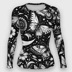 Женский рашгард Паттерн из бабочек цветов и луны - нейроарт