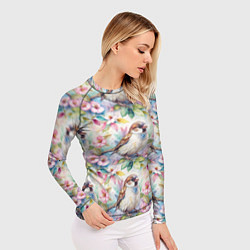 Рашгард женский Воробей в ярких цветах паттерн, цвет: 3D-принт — фото 2