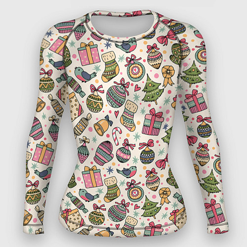 Женский рашгард Новогодний паттерн / 3D-принт – фото 1