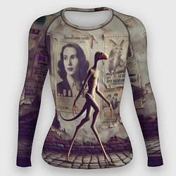 Рашгард женский Пришелец идёт вдоль стены с рваными афишами, цвет: 3D-принт