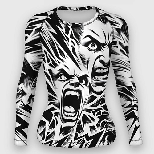 Женский рашгард Свирепые лица и молнии - нейроарт / 3D-принт – фото 1