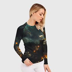 Рашгард женский Ночь тыкв и теней, цвет: 3D-принт — фото 2