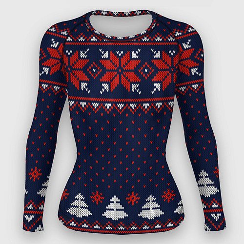 Женский рашгард Новогодний вязаный узор / 3D-принт – фото 1