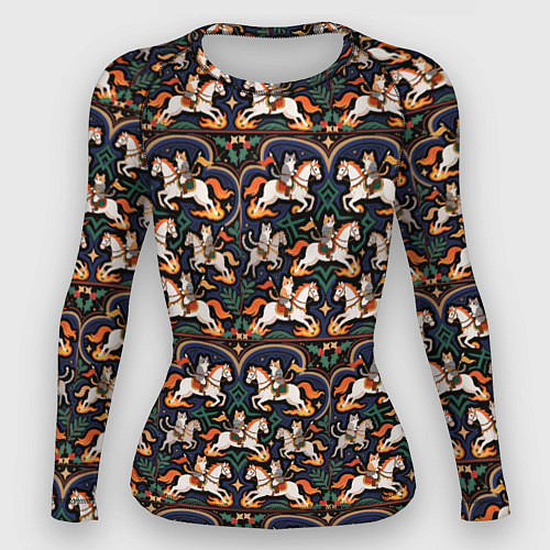 Женский рашгард Новогодние коты всадники на лошади / 3D-принт – фото 1