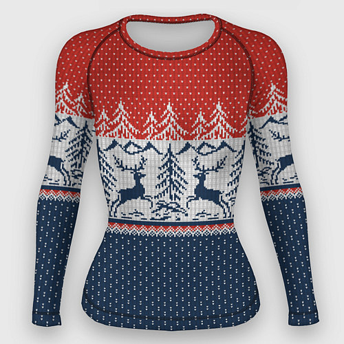 Женский рашгард Вязаный узор с оленями / 3D-принт – фото 1