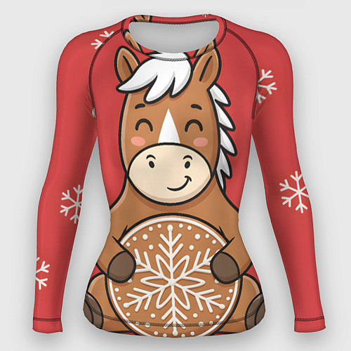 Женский рашгард Новогодняя лошадка с печенькой / 3D-принт – фото 1