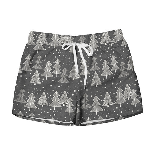 Женские шорты Grey Christmas Trees / 3D-принт – фото 1