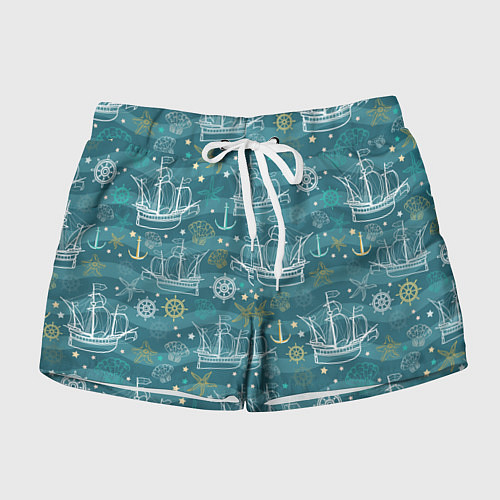 Женские шорты Парусники в море - паттерн / 3D-принт – фото 1