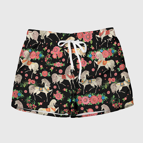 Женские шорты Лошади и цветы / 3D-принт – фото 1