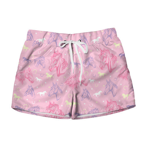 Женские шорты Лошади на розовом фоне / 3D-принт – фото 1