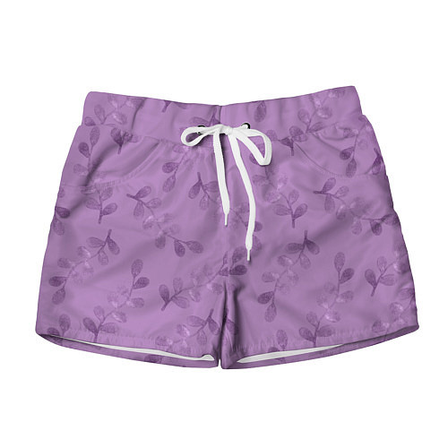 Женские шорты Листья на фиолетовом фоне / 3D-принт – фото 1