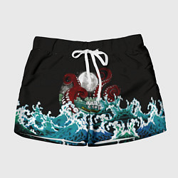 Шорты женские Корабль на Волнах Кракен, цвет: 3D-принт