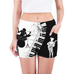 Шорты женские Черно Белое пианино, цвет: 3D-принт — фото 2