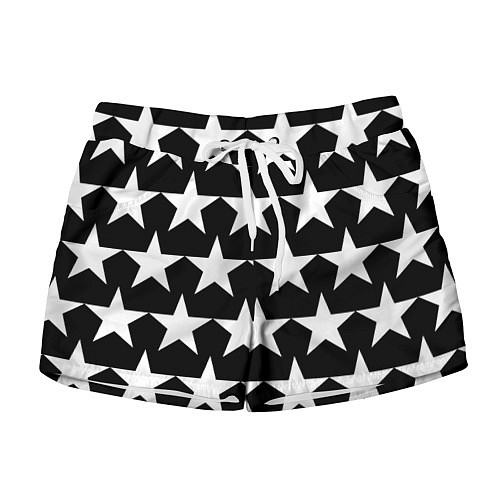 Женские шорты Белые звёзды на чёрном фоне 2 / 3D-принт – фото 1