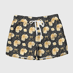 Шорты женские Желтые цветы на черном фоне, цвет: 3D-принт