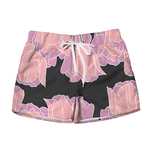 Женские шорты Розовые цветы-кристаллы / 3D-принт – фото 1