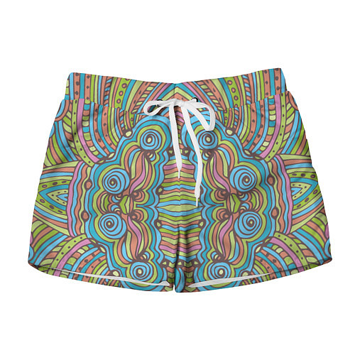 Женские шорты Абстрактный разноцветный узор Линии, волны, полосы / 3D-принт – фото 1