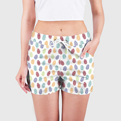 Шорты женские Пасхальные яйца Паттерн на белом фоне, цвет: 3D-принт — фото 2