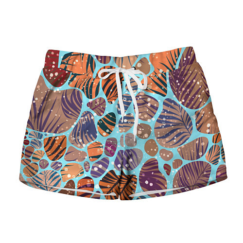 Женские шорты Разноцветные камушки, цветной песок, пальмовые лис / 3D-принт – фото 1