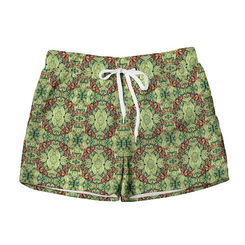 Женские шорты Зеленые и коричневые узоры / 3D-принт – фото 1