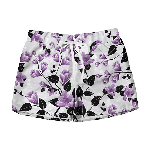 Женские шорты Распустившиеся фиолетовые цветы / 3D-принт – фото 1