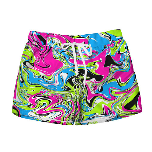 Женские шорты Абстрактные мраморные разводы в ярких цветах Поп а / 3D-принт – фото 1