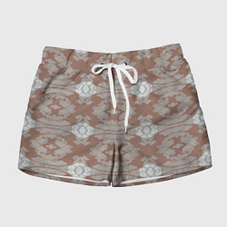 Шорты женские Геометрическая графика Узор коричневого и серого ц, цвет: 3D-принт