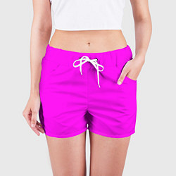 Шорты женские Однотонный розовый неоновый Пион, цвет: 3D-принт — фото 2