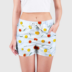 Шорты женские Дольки апельсина и грейпфрута, цвет: 3D-принт — фото 2