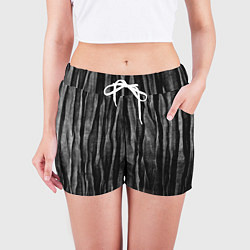 Шорты женские Полосы чорные серые роизвольные random black strip, цвет: 3D-принт — фото 2