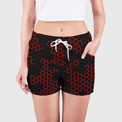 Шорты женские НАНОКОСТЮМ Black and Red Hexagon Гексагоны, цвет: 3D-принт — фото 2