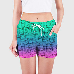 Шорты женские Абстрактный узор на розово-бирюзовом градиентном ф, цвет: 3D-принт — фото 2