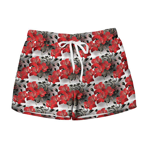 Женские шорты Красные абстрактные цветы / 3D-принт – фото 1