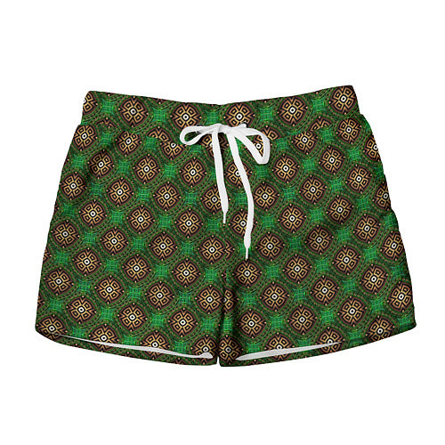 Женские шорты Коричневые круги на зеленом фоне / 3D-принт – фото 1