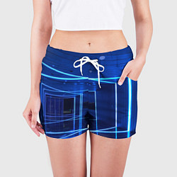 Шорты женские Неоновый абстрактный коридор - Синий, цвет: 3D-принт — фото 2