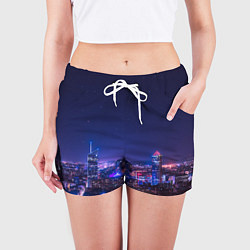 Шорты женские Неоновый ночной город - Фиолетовый, цвет: 3D-принт — фото 2