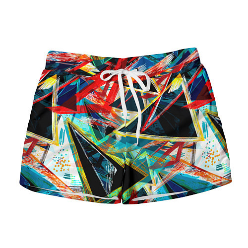 Женские шорты Яркий абстрактный узор с неоновыми штрихами / 3D-принт – фото 1
