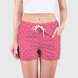Шорты женские Розовые сердечки паттерн, цвет: 3D-принт — фото 2
