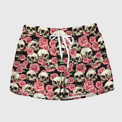 Женские шорты Розы с черепами / 3D-принт – фото 1