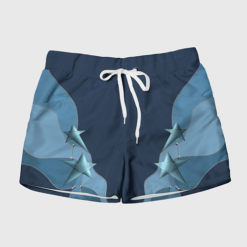 Женские шорты Голубые линии и звезды Абстрактный принт со звезда / 3D-принт – фото 1