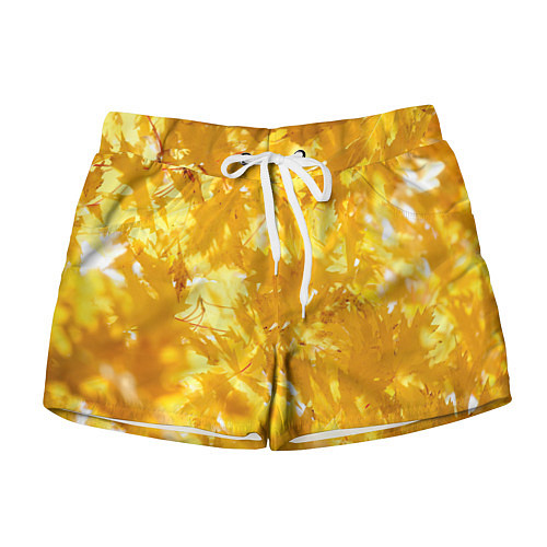 Женские шорты Золотые листья на ветках / 3D-принт – фото 1