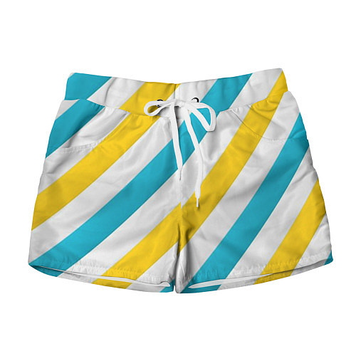 Женские шорты Желтые и синие полосы / 3D-принт – фото 1