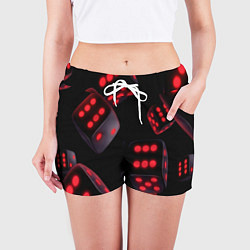 Шорты женские Игральные кости на черном фоне, цвет: 3D-принт — фото 2