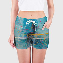 Шорты женские Абстрактный голубой фон, тени и краски, цвет: 3D-принт — фото 2
